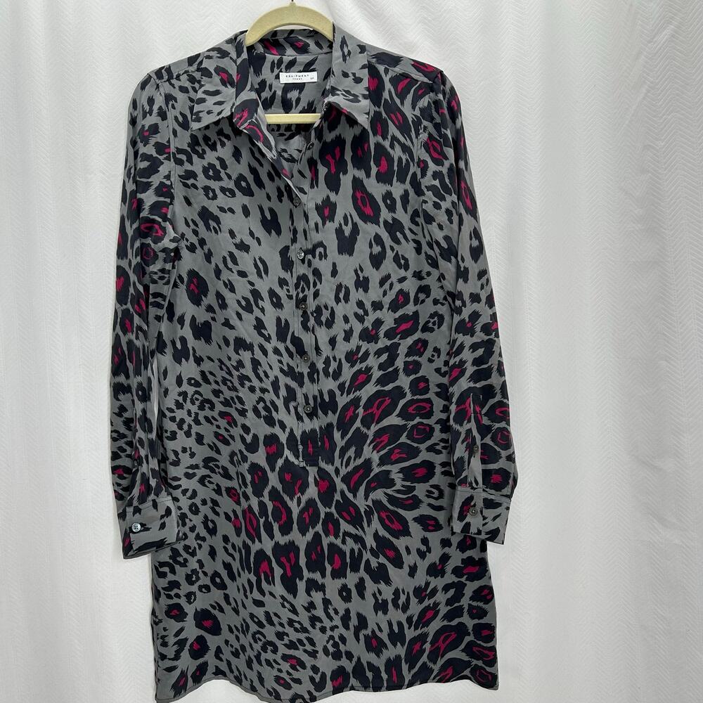 Equipment  gray animal print shirt dress 100% silk long sleeve goth